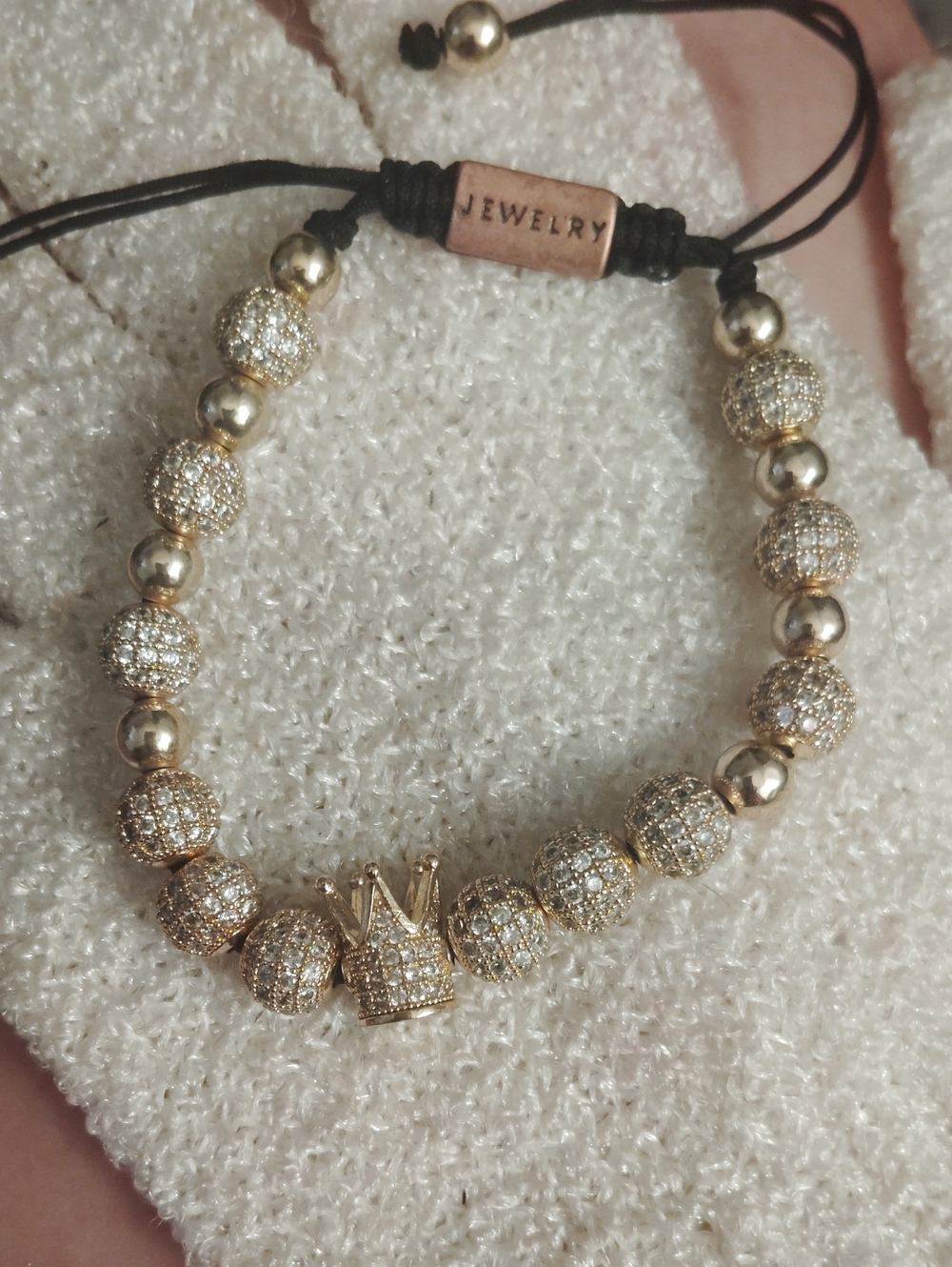 Gold Crystal Crown Beaded Bracelet -